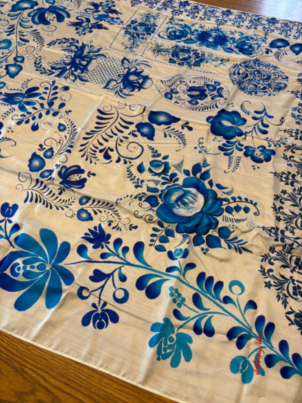 Johnny Was Farrow Scarf - Blue and Ivory - Picture 7 of 11